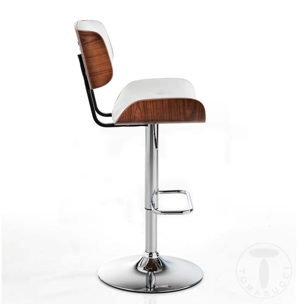 Sgabello con seduta legno multistrato e similpelle bianco base metallo cm 51x55x95/115h
