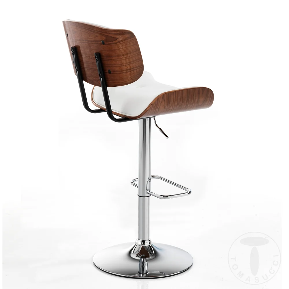 Sgabello con seduta legno multistrato e similpelle bianco base metallo cm 51x55x95/115h