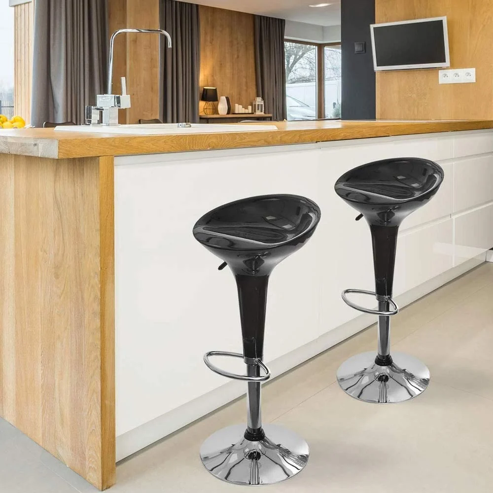 Sgabello Cucina Regolabile Acciaio e ABS Seduta Girevole Nero Casa Bar