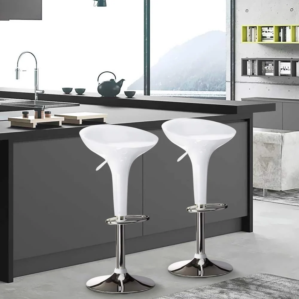 Sgabello Cucina Regolabile Acciaio e ABS Seduta Girevole Bianco Casa Bar