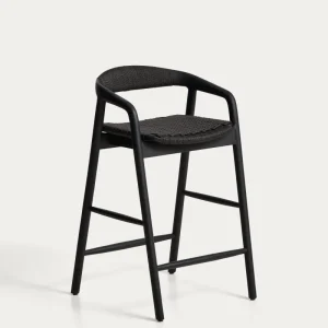 Sgabello Derile legno massello di rovere con finitura nera e corda di carta nera 100% FSC 65 cm