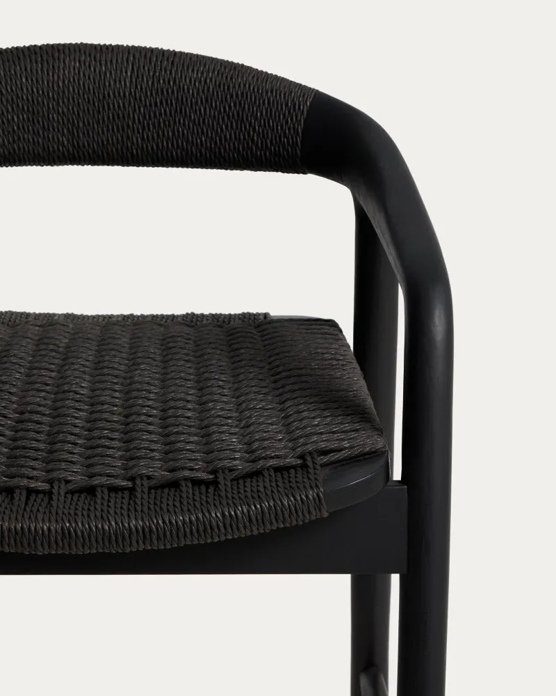 Sgabello Derile legno massello di rovere con finitura nera e corda di carta nera 100% FSC 65 cm