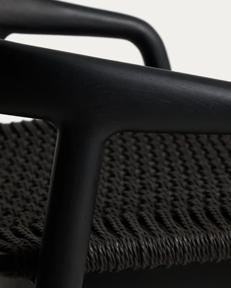 Sgabello Derile legno massello di rovere con finitura nera e corda di carta nera 100% FSC 65 cm