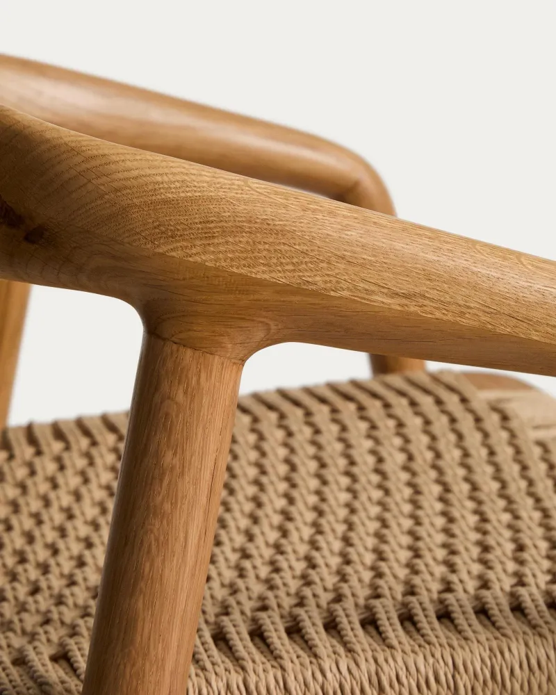 Sgabello Derile legno massello di rovere con finitura color naturale e corda di carta beige FSC 100% 65 cm