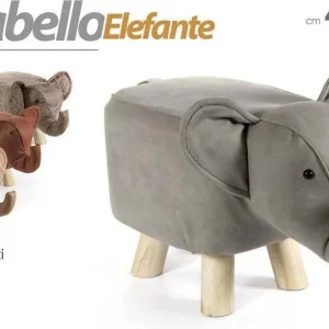 Sgabello Elefante Pouf Poggiapiedi Bambini Imbottito Piedi Legno 46x26x28cm 808685