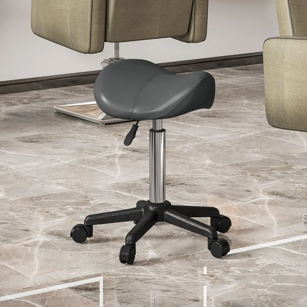 Sgabello Girevole Sella 48x47x45-57A cm Rivestimento Finta Pelle Grigio