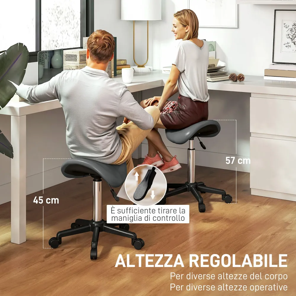Sgabello Girevole Sella 48x47x45-57A cm Rivestimento Finta Pelle Grigio