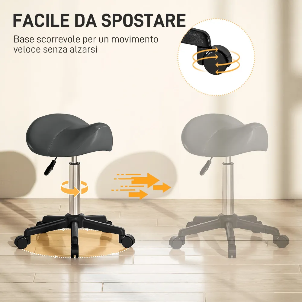 Sgabello Girevole Sella 48x47x45-57A cm Rivestimento Finta Pelle Grigio