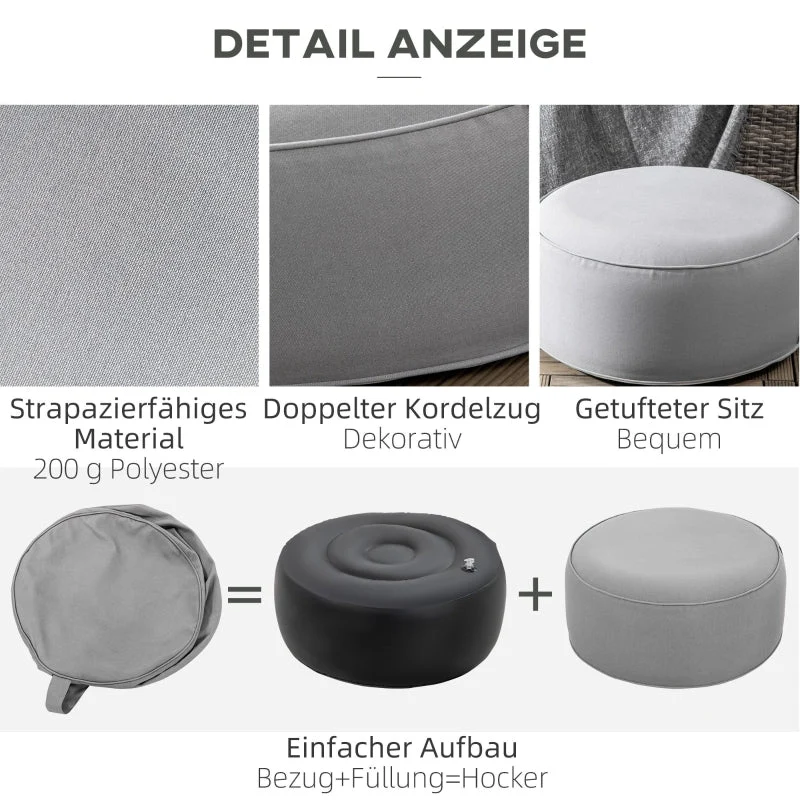 Sgabello gonfiabile, rivestimento lavabile, portata fino 150 kg, grigio scuro, 53x53x23 cm