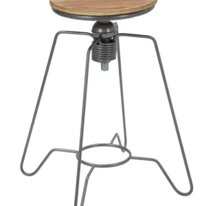 Sgabello industrial regolabile ferro con seduta legno tonda cm Ø 39x55/70h