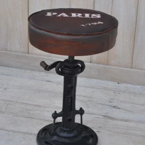 Sgabello industrial vintage metallo e pelle cm 32x32x51h