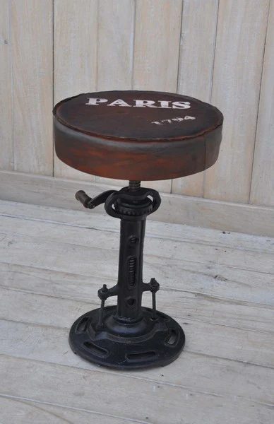 Sgabello industrial vintage metallo e pelle cm 32x32x51h