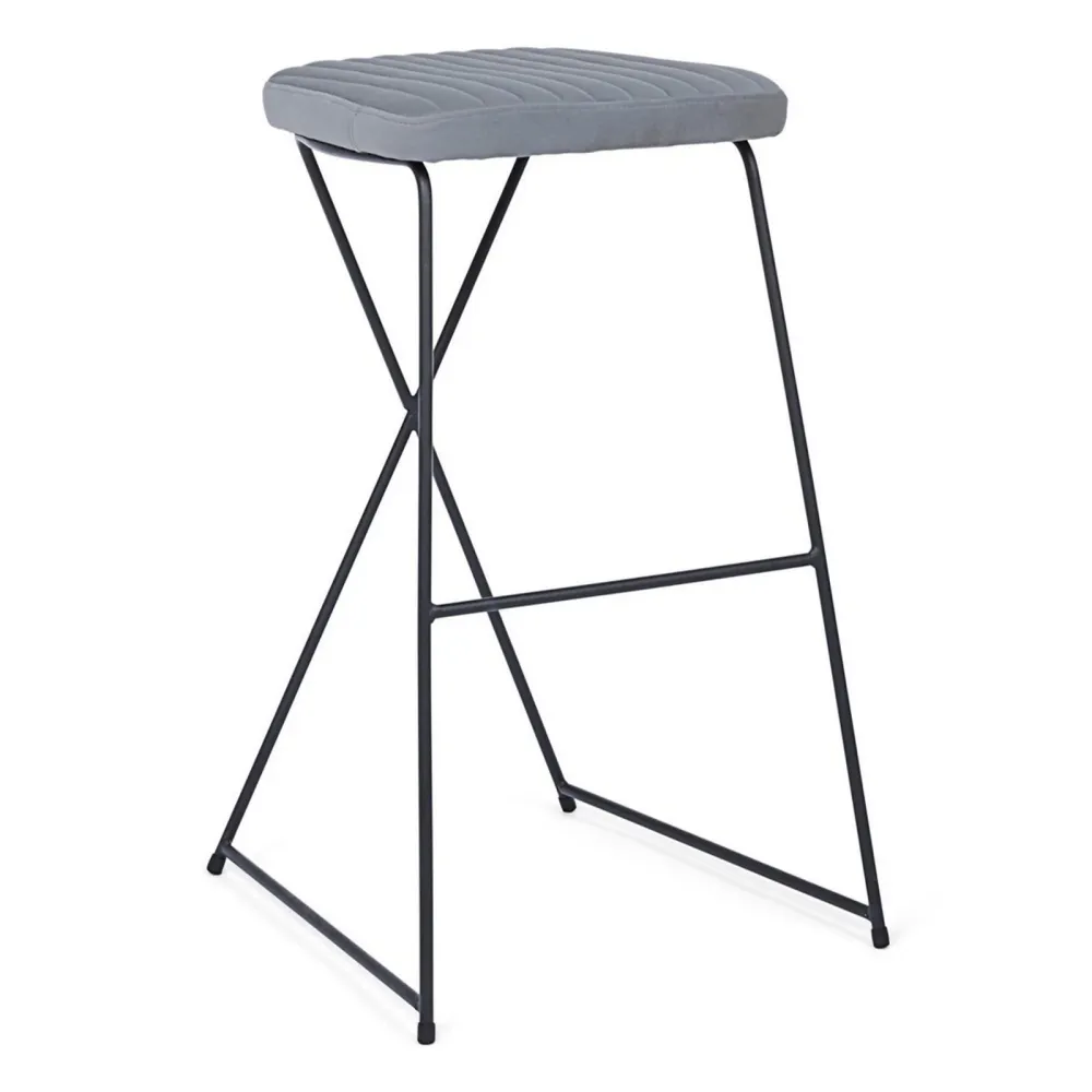 Sgabello "Kinsley" da bar struttura acciaio seduta con imbottitura rivestimento velluto per interni