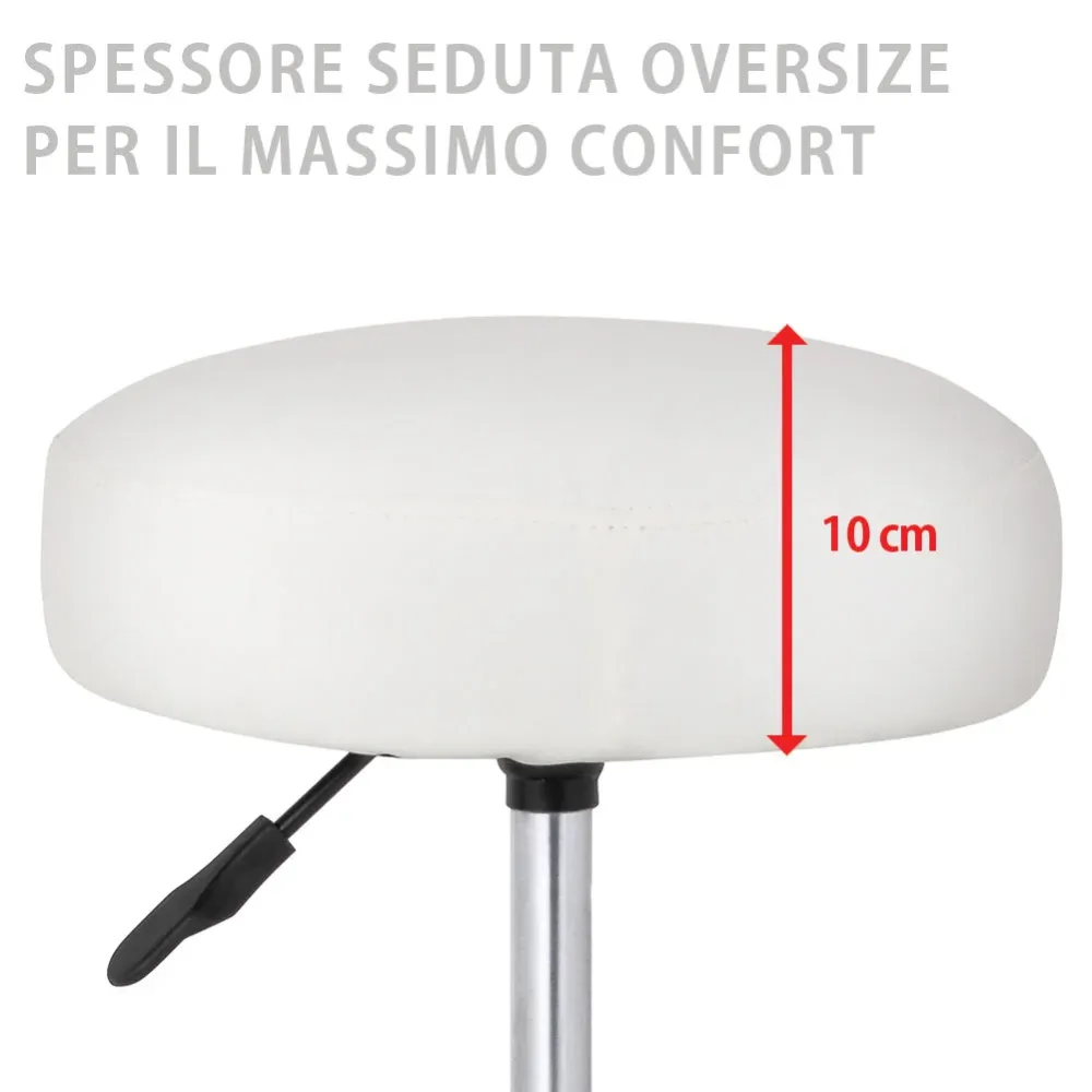 Sgabello Lavoro Girevole Seduta Morbida 10cm Altezza Regolabile Estetica Studio Medico