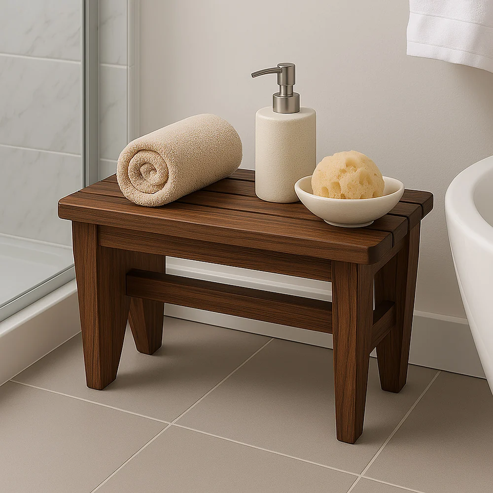Sgabello legno multiuso sgabellino per bagno portaoggetti 35x14x17 cm