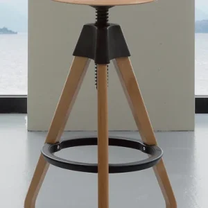 Sgabello modello industriale tondo girevole legno di faggio cm 44x44x67/80h