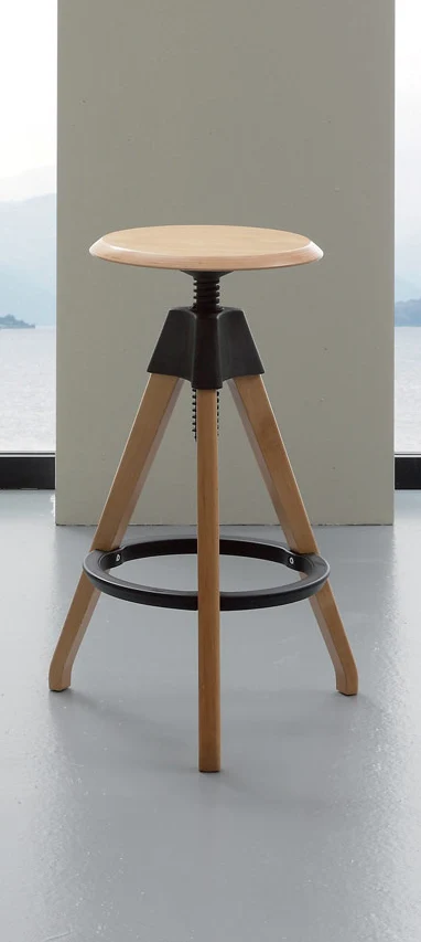 Sgabello modello industriale tondo girevole legno di faggio cm 44x44x67/80h