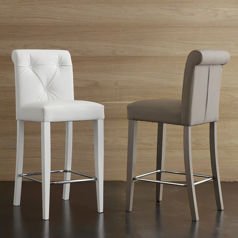 Sgabello moderno alto con schienale imbottito ecopelle soft cm 41x50x105h