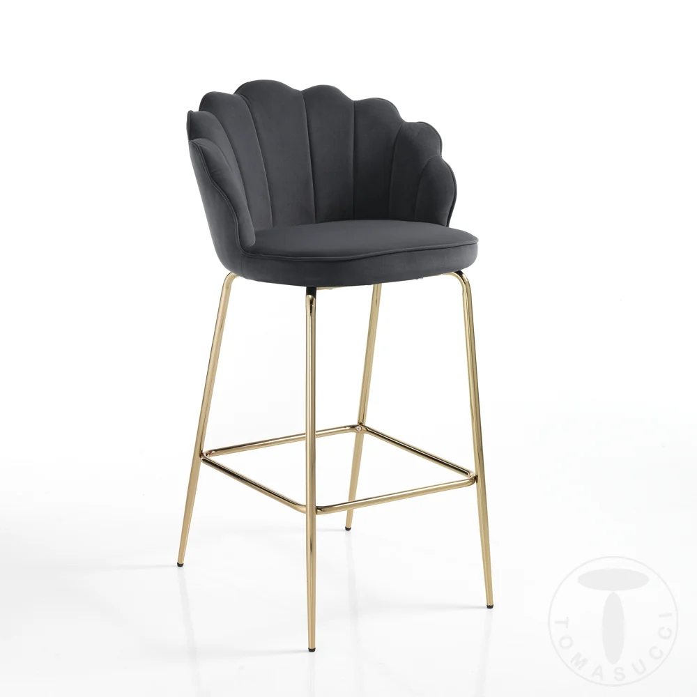 Sgabello moderno alto metallo dorato seduta velluto cm 56x58x101h