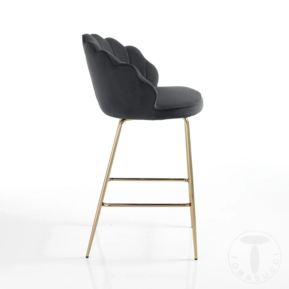Sgabello moderno alto metallo dorato seduta velluto cm 56x58x101h