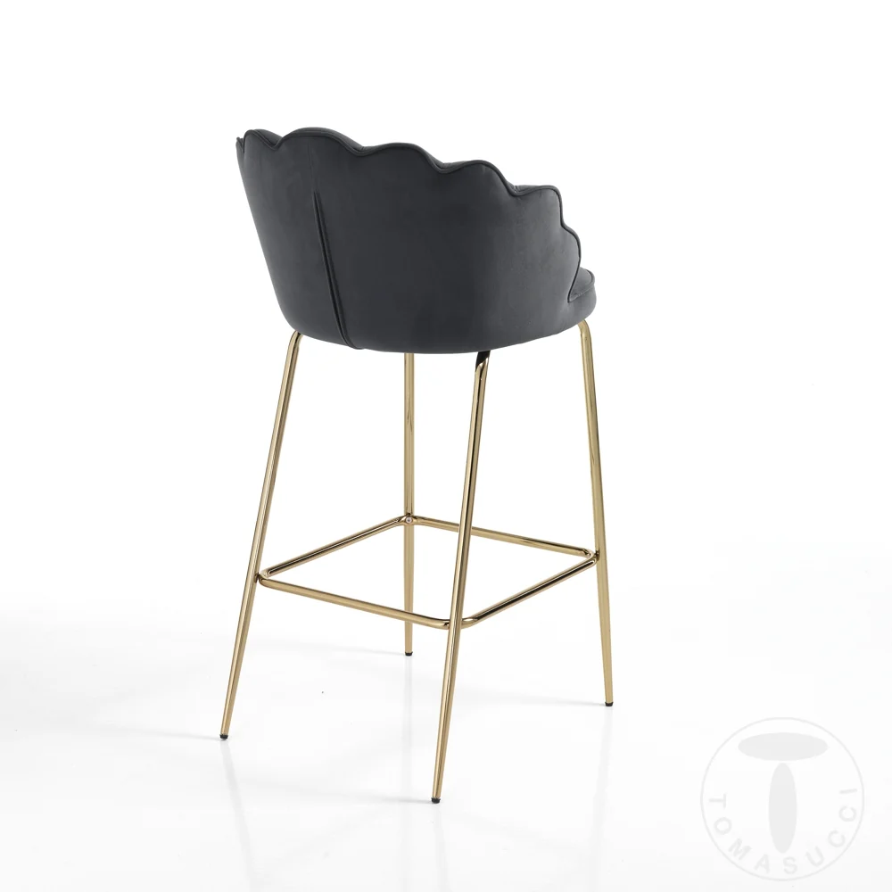 Sgabello moderno alto metallo dorato seduta velluto cm 56x58x101h