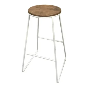 Sgabello moderno metallo bianco e seduta mdf naturale, Achelor 32xh.71 cm - Casa Collection