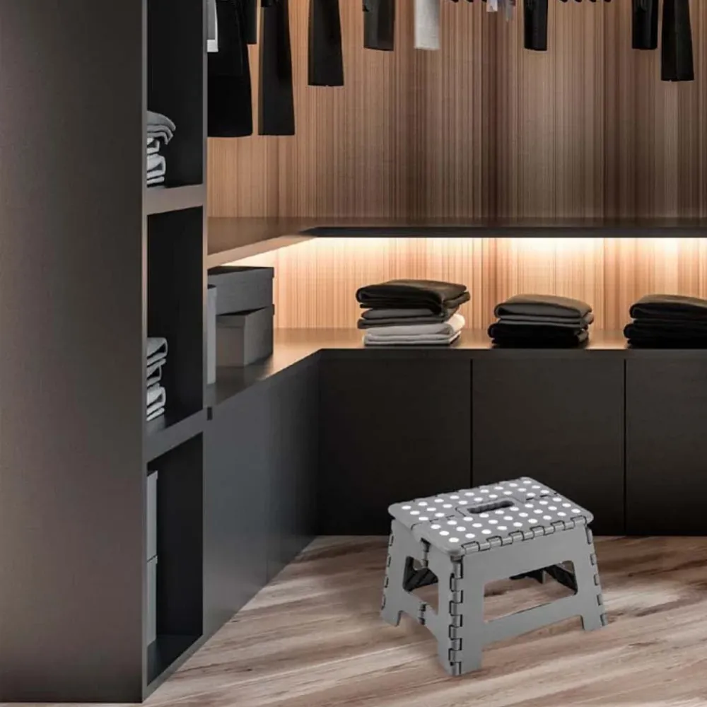 Sgabello Multiuso Pieghevole Clic-Clac Plastica Richiudibile 30x22cm Grigio