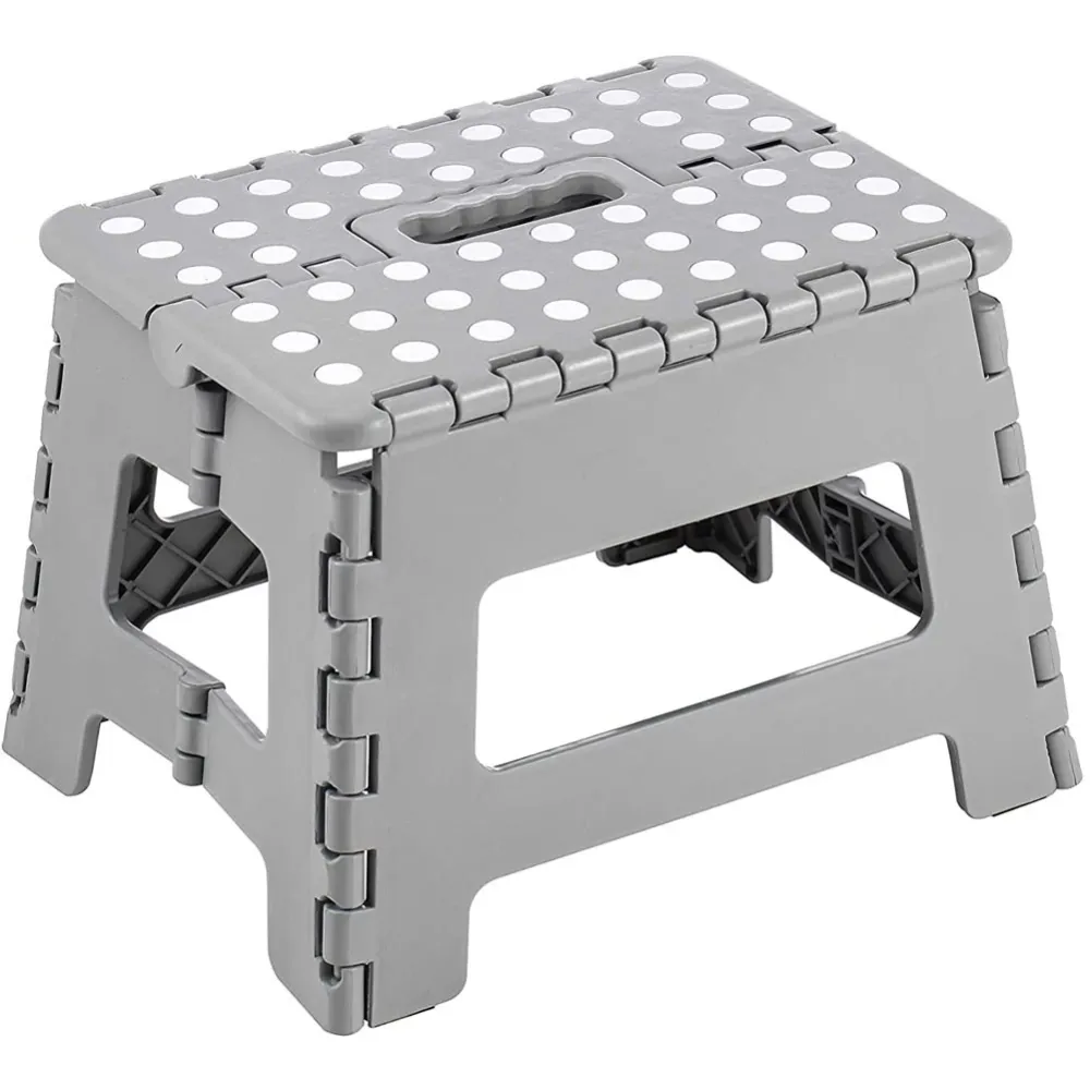 Sgabello Multiuso Pieghevole Clic-Clac Plastica Richiudibile 30x22cm Grigio