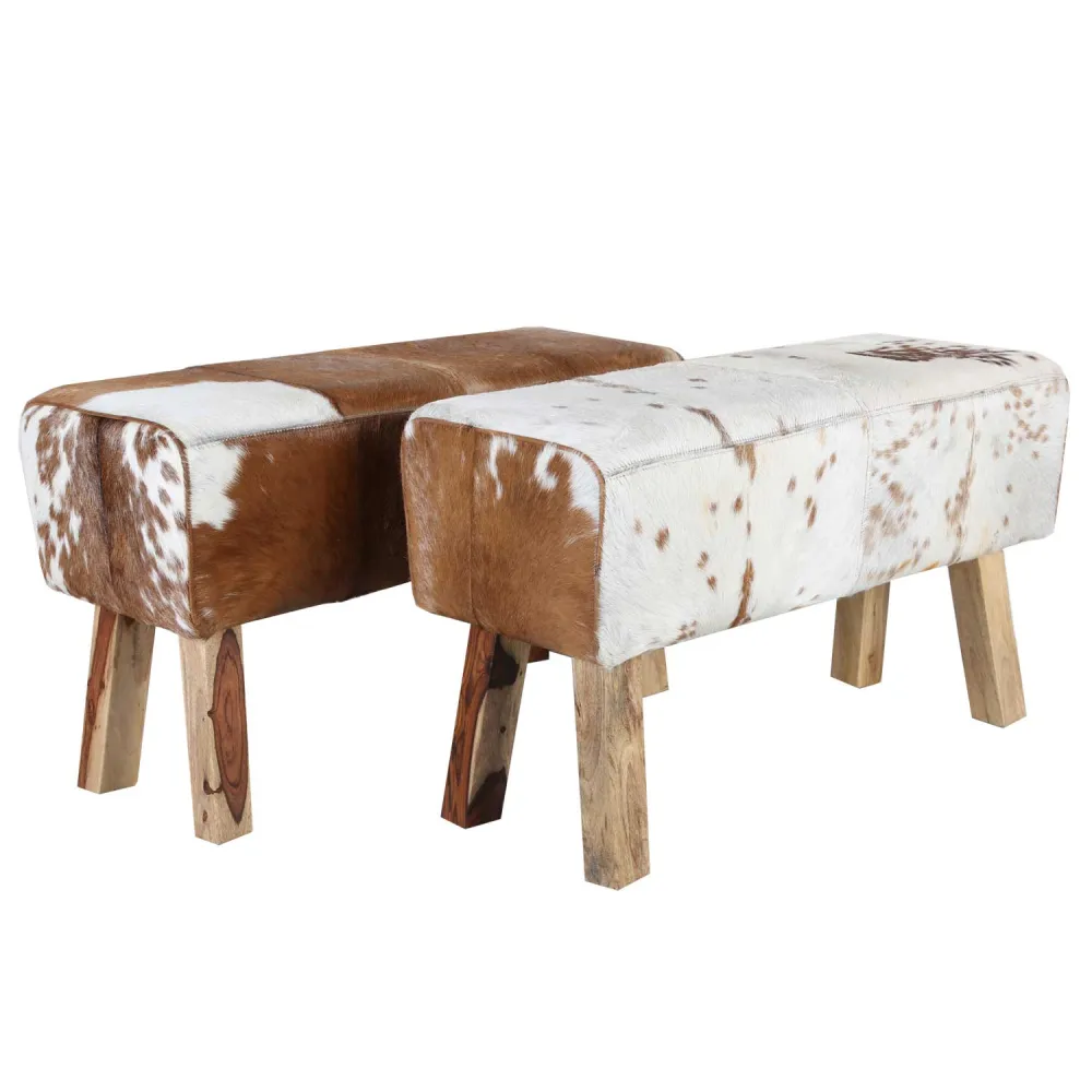 Sgabello pelliccia Tara con effetto pelle di vacchetta
