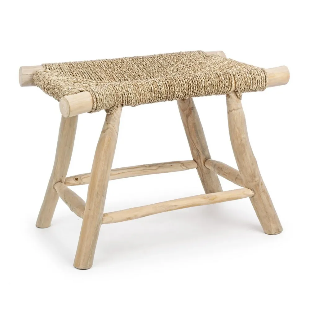 Sgabello per interno "Belinda" Struttura Rami Di Teak, Finitura Naturale, 60 x 38 x 45 h cm