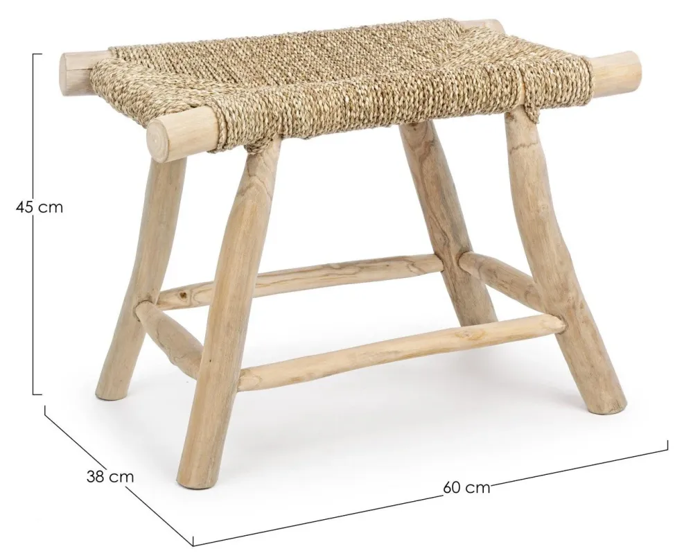 Sgabello per interno "Belinda" Struttura Rami Di Teak, Finitura Naturale, 60 x 38 x 45 h cm