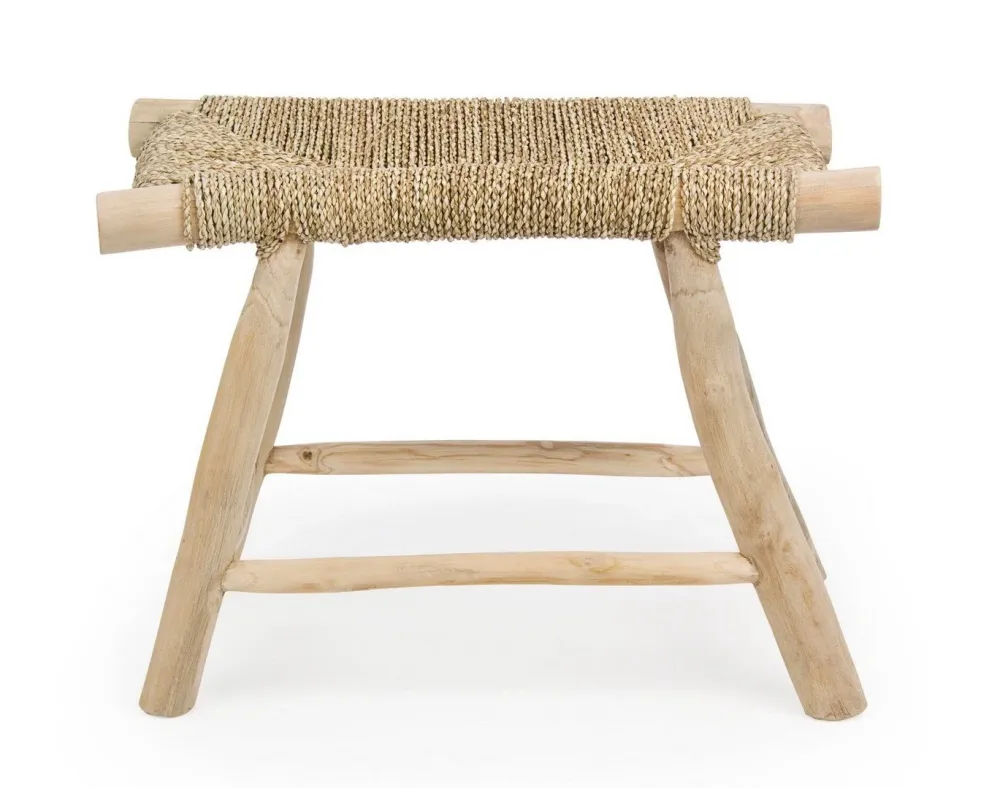 Sgabello per interno "Belinda" Struttura Rami Di Teak, Finitura Naturale, 60 x 38 x 45 h cm