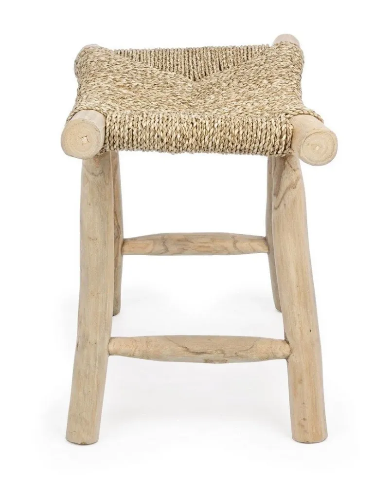 Sgabello per interno "Belinda" Struttura Rami Di Teak, Finitura Naturale, 60 x 38 x 45 h cm