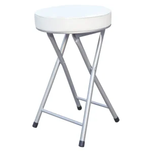 Sgabello pieghevole metallo e similpelle bianco, 30xh.50 cm - Casa Collection