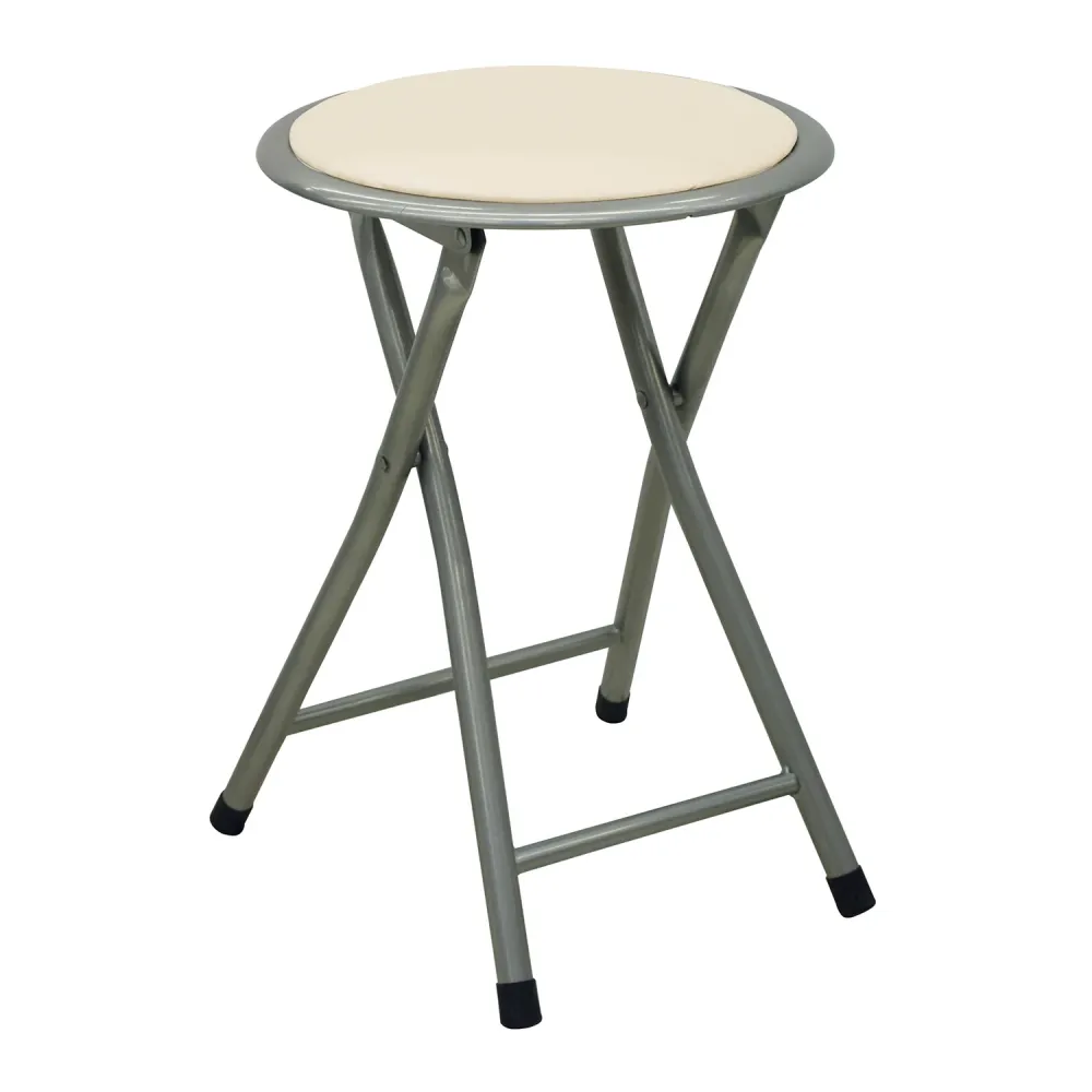 Sgabello pieghevole metallo tondo imbottito beige e argento