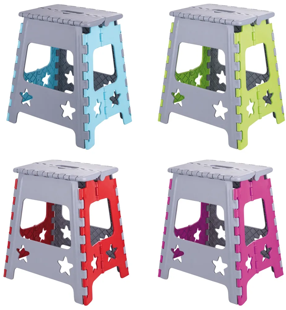 Sgabello Pieghevole Plastica Cm. 36X29X39 H Col. Assortiti
