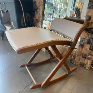 Sgabello Poggia Piedi Anni ‘50 Legno E Pelle