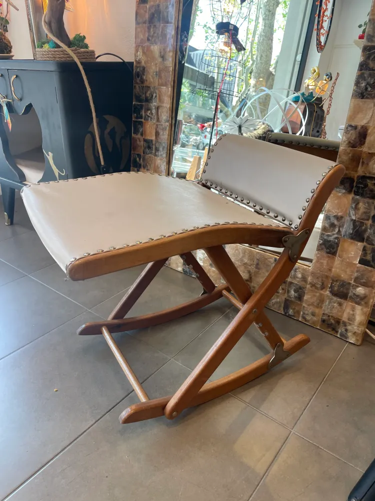 Sgabello Poggia Piedi Anni ‘50 Legno E Pelle