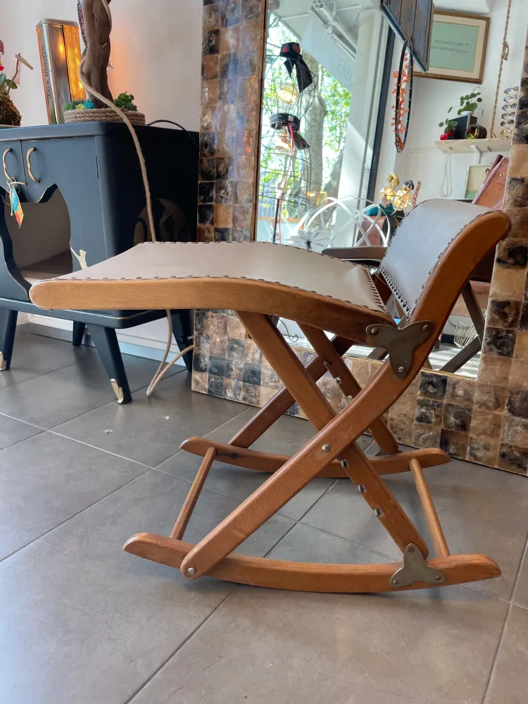 Sgabello Poggia Piedi Anni ‘50 Legno E Pelle