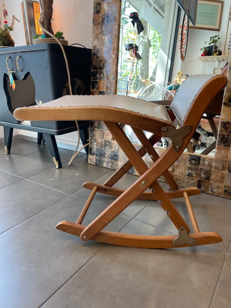 Sgabello Poggia Piedi Anni ‘50 Legno E Pelle