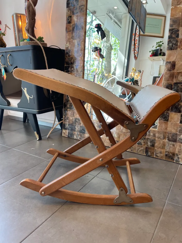 Sgabello Poggia Piedi Anni ‘50 Legno E Pelle