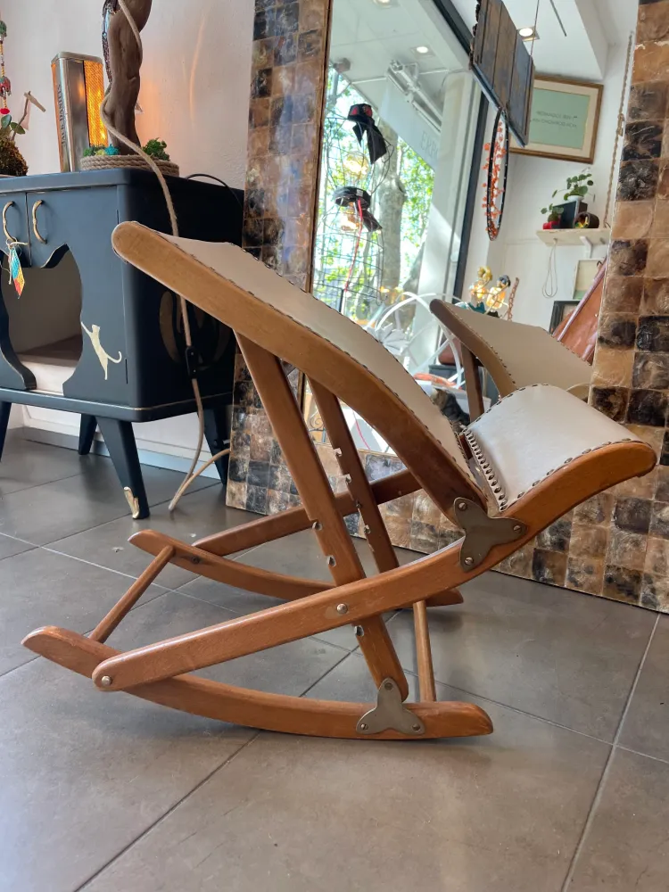 Sgabello Poggia Piedi Anni ‘50 Legno E Pelle