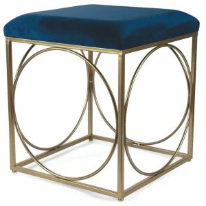 Sgabello Quadrato 40x40x46 cm Ferro e Velluto Soriani Blu