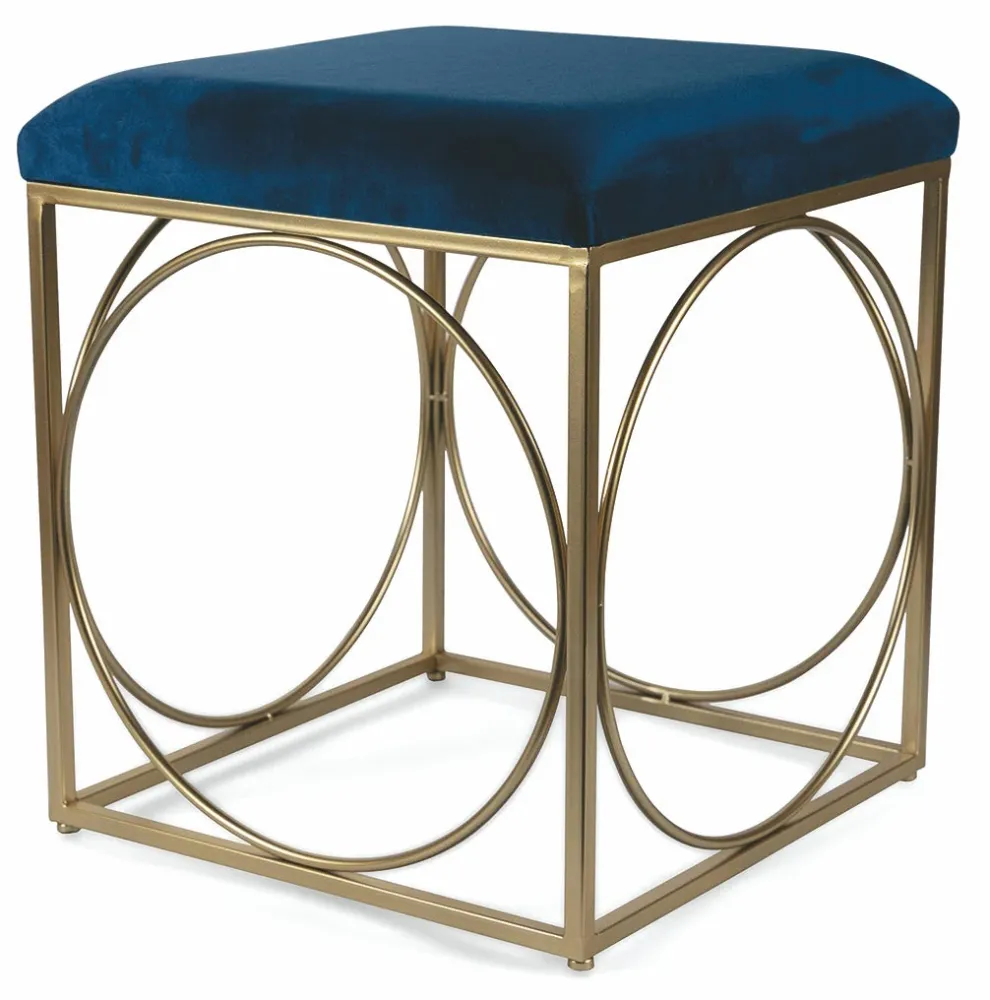 Sgabello Quadrato 40x40x46 cm Ferro e Velluto Soriani Blu
