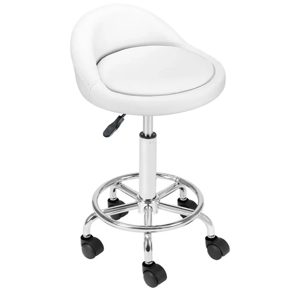 Sgabello Seduta imobottita e Schienale Basso con Ruote Base Acciaio 360 Bianco