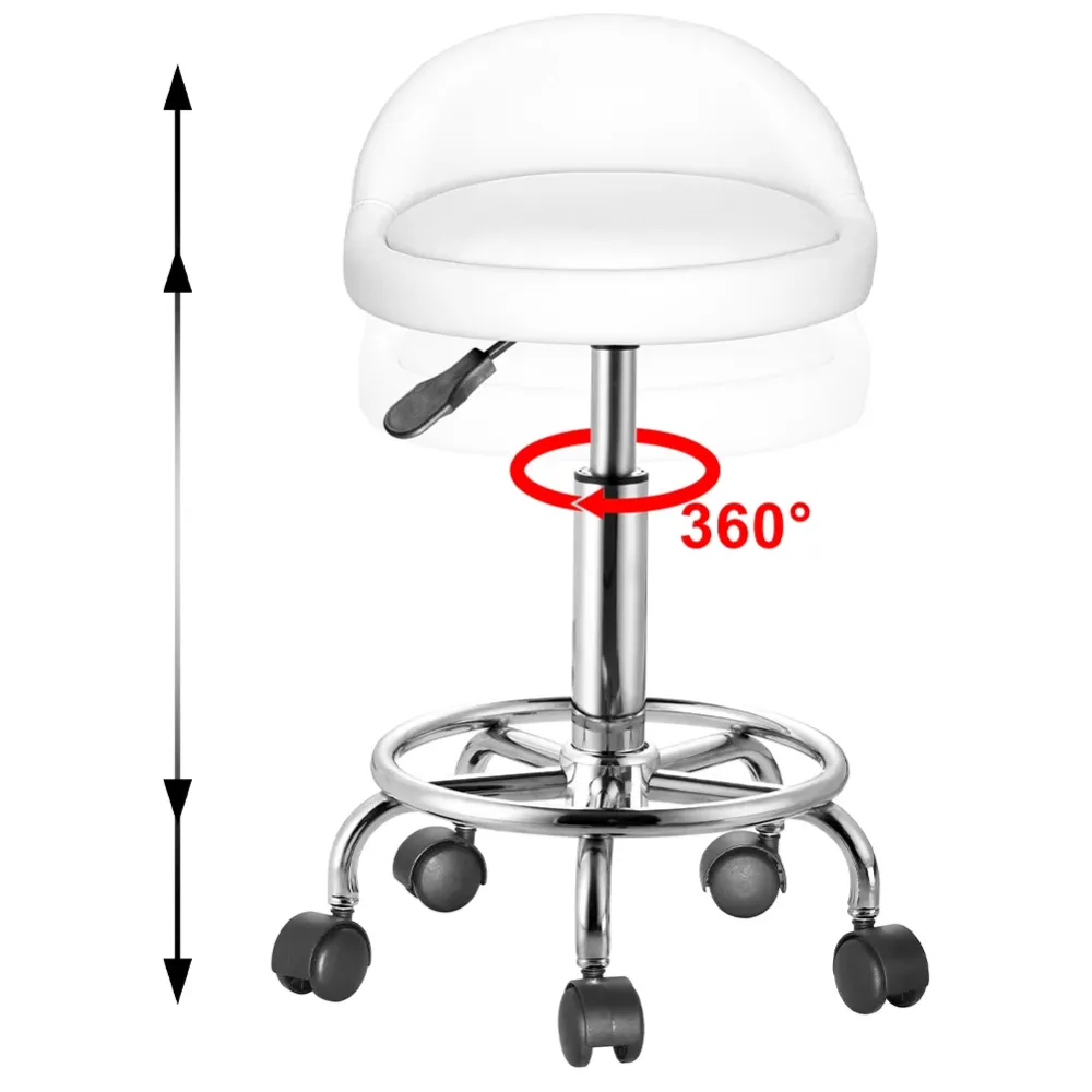 Sgabello Seduta imobottita e Schienale Basso con Ruote Base Acciaio 360 Bianco