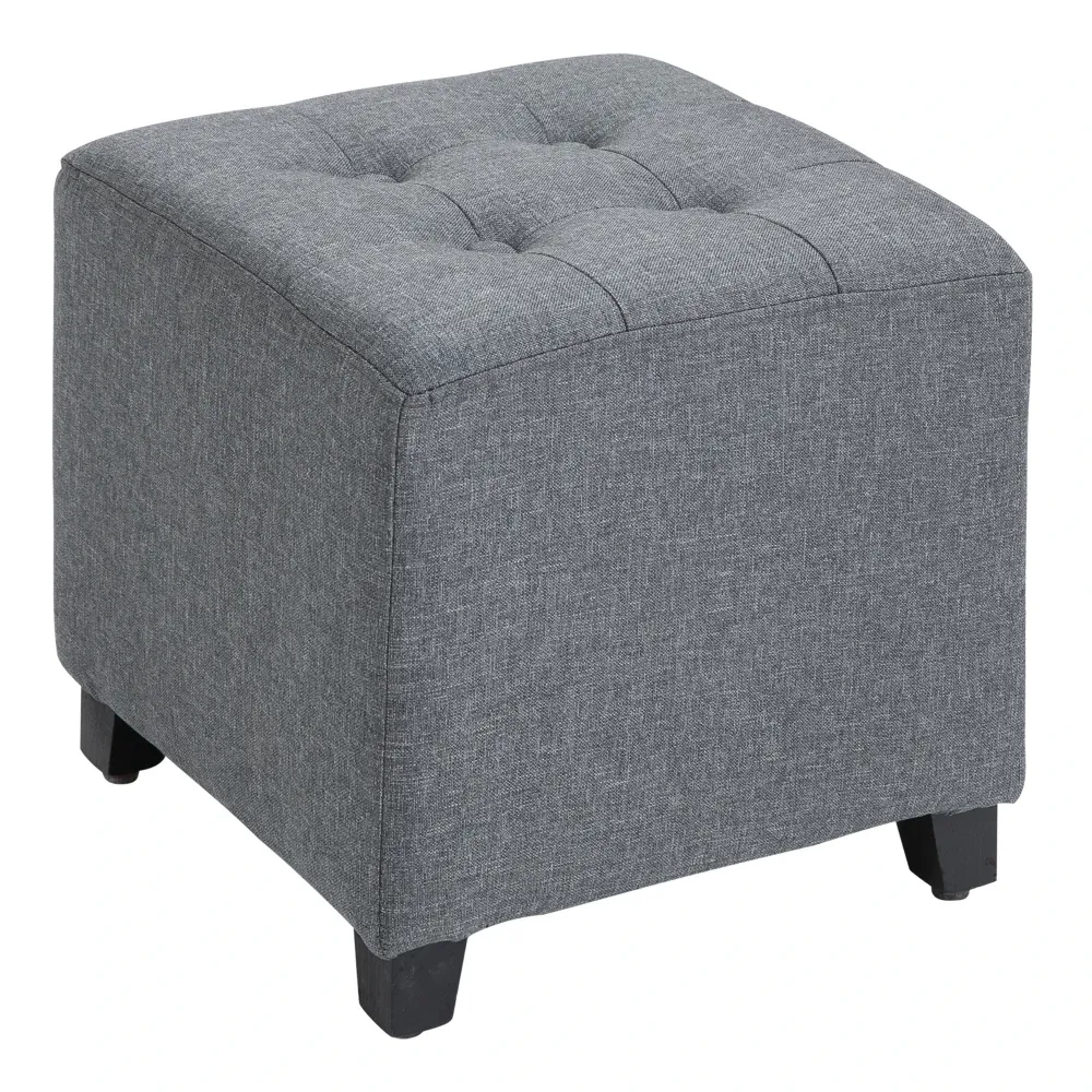 Sgabello sgabello con cuciture bottone lino grigio, 35x35x35 cm