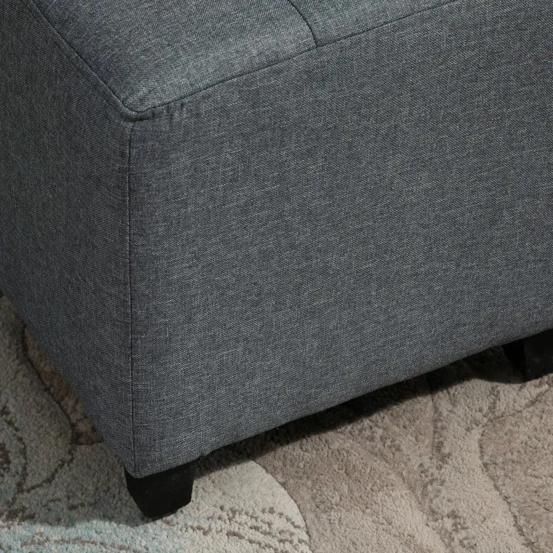 Sgabello sgabello con cuciture bottone lino grigio, 35x35x35 cm
