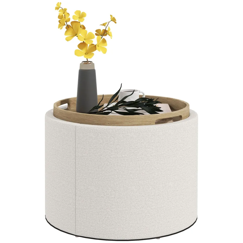 Sgabello sgabello imbottito vano portaoggetti nascosto coperchio reversibile crema + naturale, 56x56x42cm