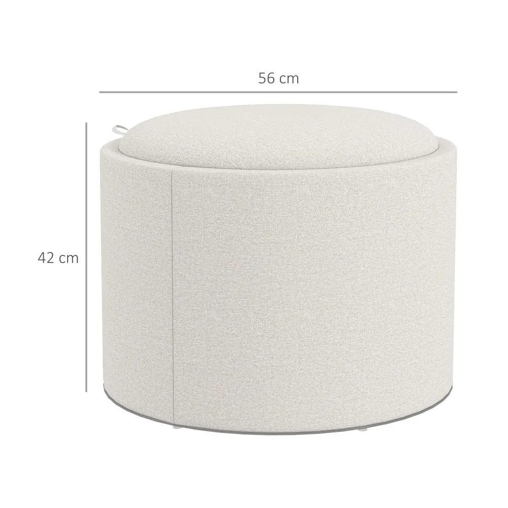 Sgabello sgabello imbottito vano portaoggetti nascosto coperchio reversibile crema + naturale, 56x56x42cm